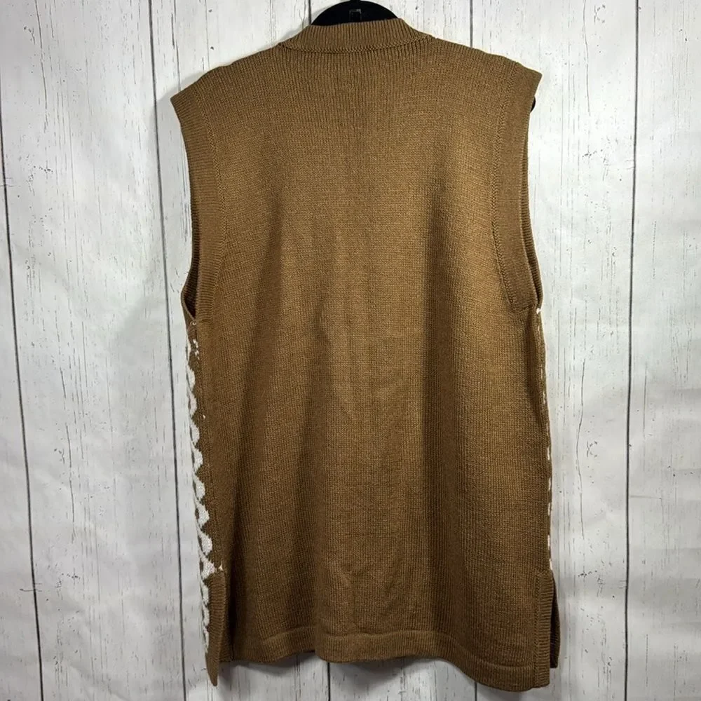 Alpaca Fina Wool 100% Tan Geometric Open Front Womens Peruvian Sweater Vest Cozy